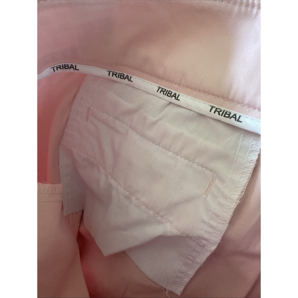 Tribal Stretch Capri Pants Womens Size 14 Pink Cropped Button Hem Cotton Coastal - Picture 9 of 9